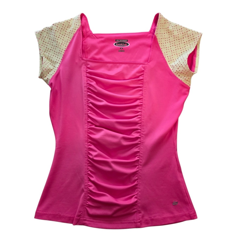 Bolle Top High Performance Hot Pink Ruched Front Top Sz XS Tennis Golf Polo